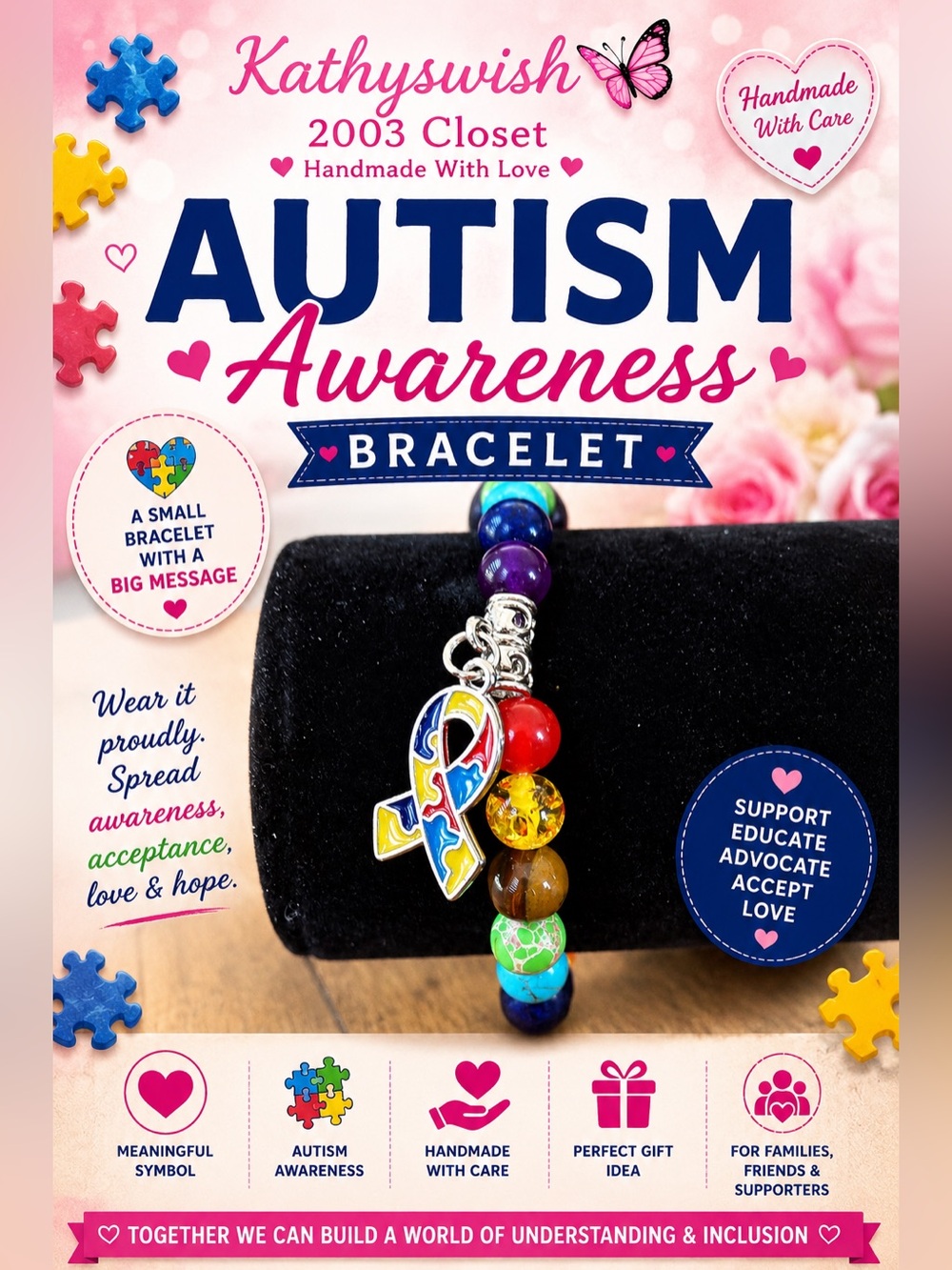 Autism Puzzle Ribbon Bracelet #7,#10